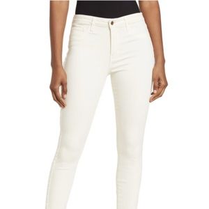L'agence Margot High Rise Skinny‎ Jeans Vintage White Velvet Tuxedo Stripe 25